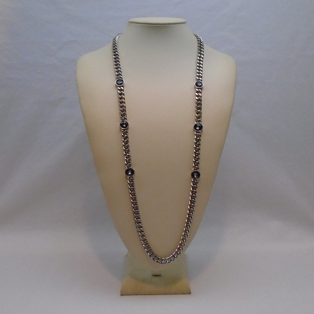 ROMERO & JULIET LONG RHINESTONE SILVER CHAIN STATEMENT NECKLACE NWT YY